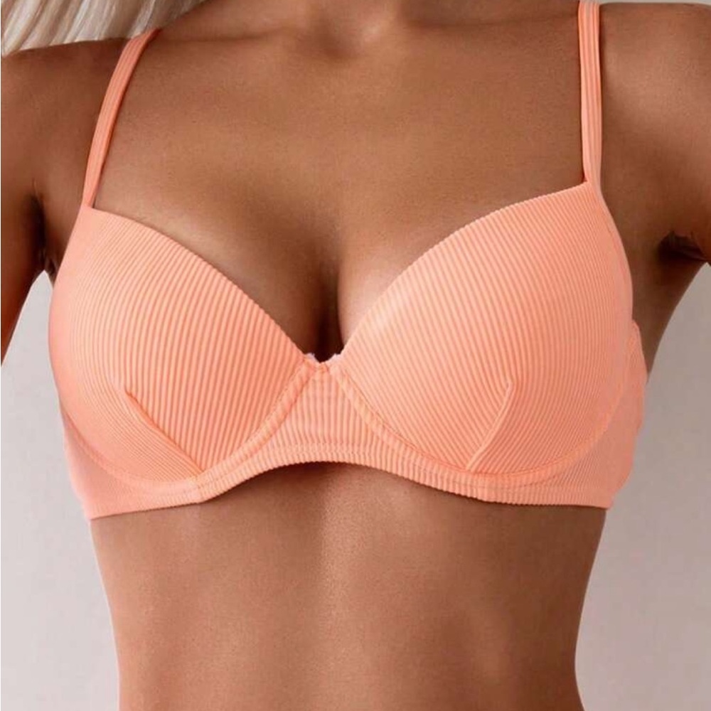 Peach Ribbed Bikini Top